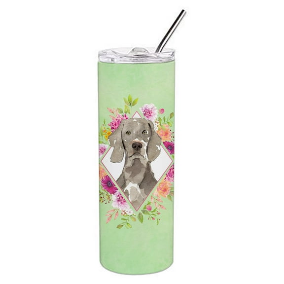Carolines Treasures CK4365TBL20 Weimaraner Green Flowers Stainless Steel 20 oz Skinny Tumbler 20 oz multicolor