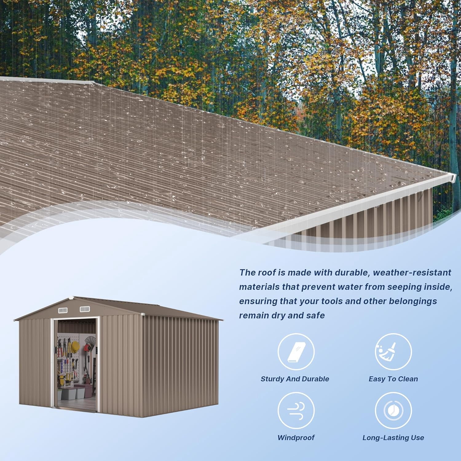 Kullavik 10' x 8' Metal Storage Shed with Lockable Sliding Doors, Air Ventilation Design - Outdoor Utility Shed for Garden, Backyard, Patio, and Lawn Tools