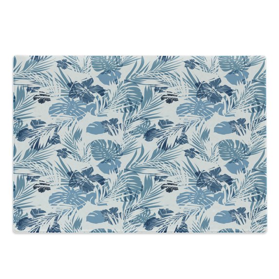 Leaf Cutting Board, Island Ocean Beach Sea Inspired Hawaiian Flowers Palm Tree Leaves Art Print, Decorative Tempered Glass Cutting and Serving Board, Large Size, Dark Blue Lilac, by Ambesonne