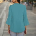 thumbnail image 4 of Womens Tunic Tops Dressy Casual V Neck Business Chiffon Blouses 3/4 Length Sleeve Pleated Trendy Work Shirts Sky Blue S-Xxl, 4 of 6