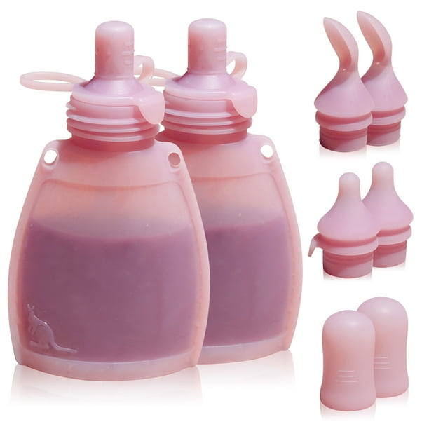 KAANG Silicone Baby Food Pouches Refillable 5oz 2 Pack, Reusable Food