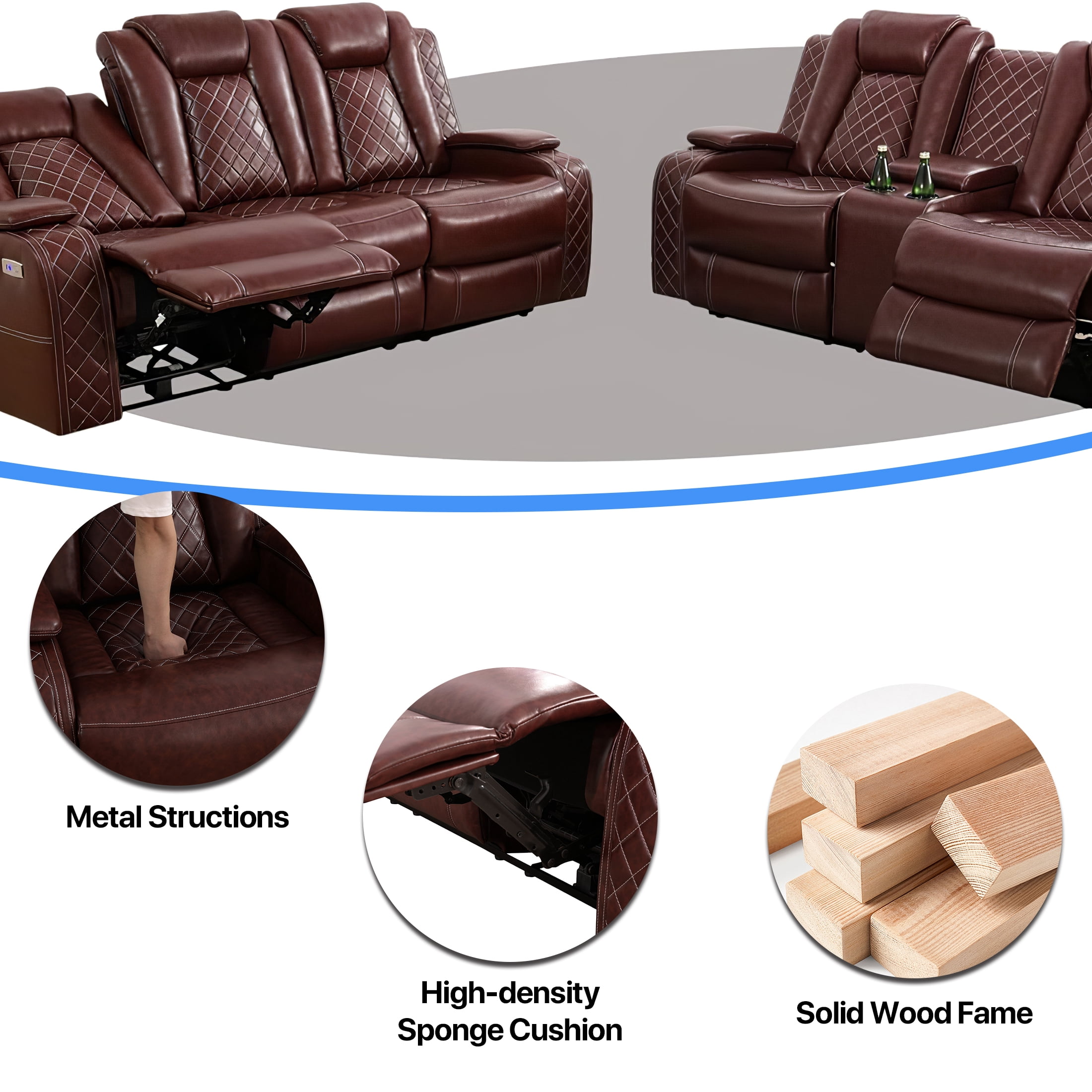 Aukfa Power Recliner Chair Sofa with Storage and USB for Living Room,Brown