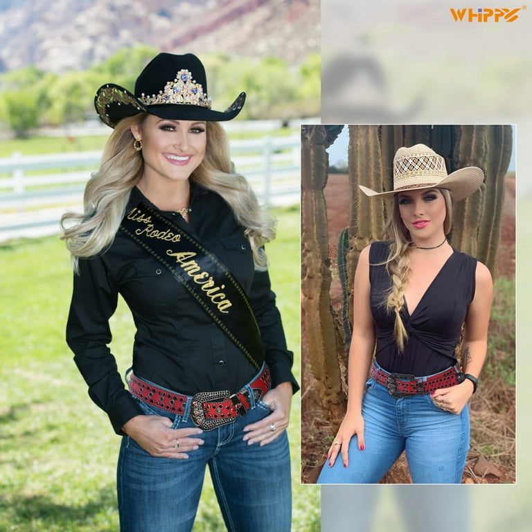WHIPPY Rhinestone Studded Belt for Women Men, Western Cowgirl Cowboy  Leather Belt for Jeans Pants Dress