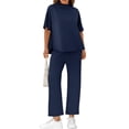 thumbnail image 2 of Women 2 Piece Outfits 3/4 Batwing Sleeve Pullover Tops and Wide Leg Pants Casual Lounge Set, 2 of 6