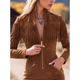 thumbnail image 6 of Long Sleeve Stretch Faux Suede Moto Dress Fringe Tassel Detailing Nashville Concert, 6 of 8