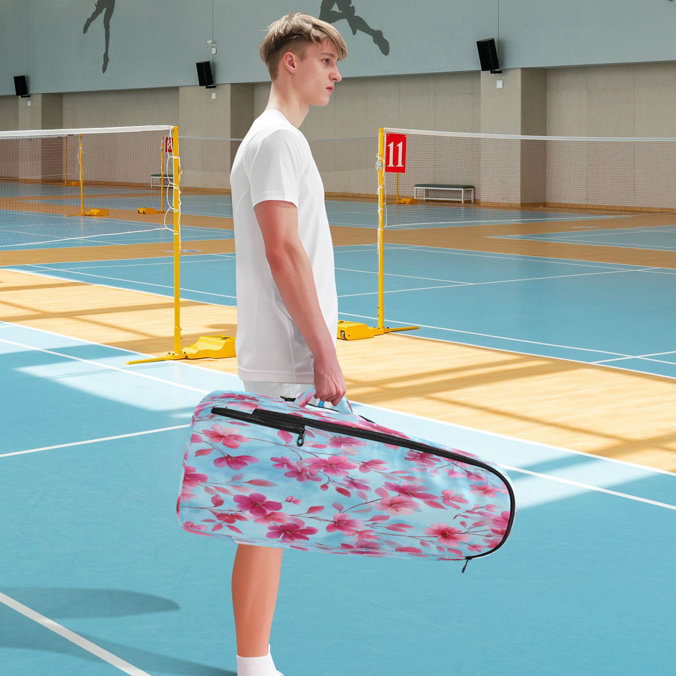 2 Racquet Holder Tennis Backpack Tennis Racket Covers Gym Bags Cute Pink Delicate Flowers