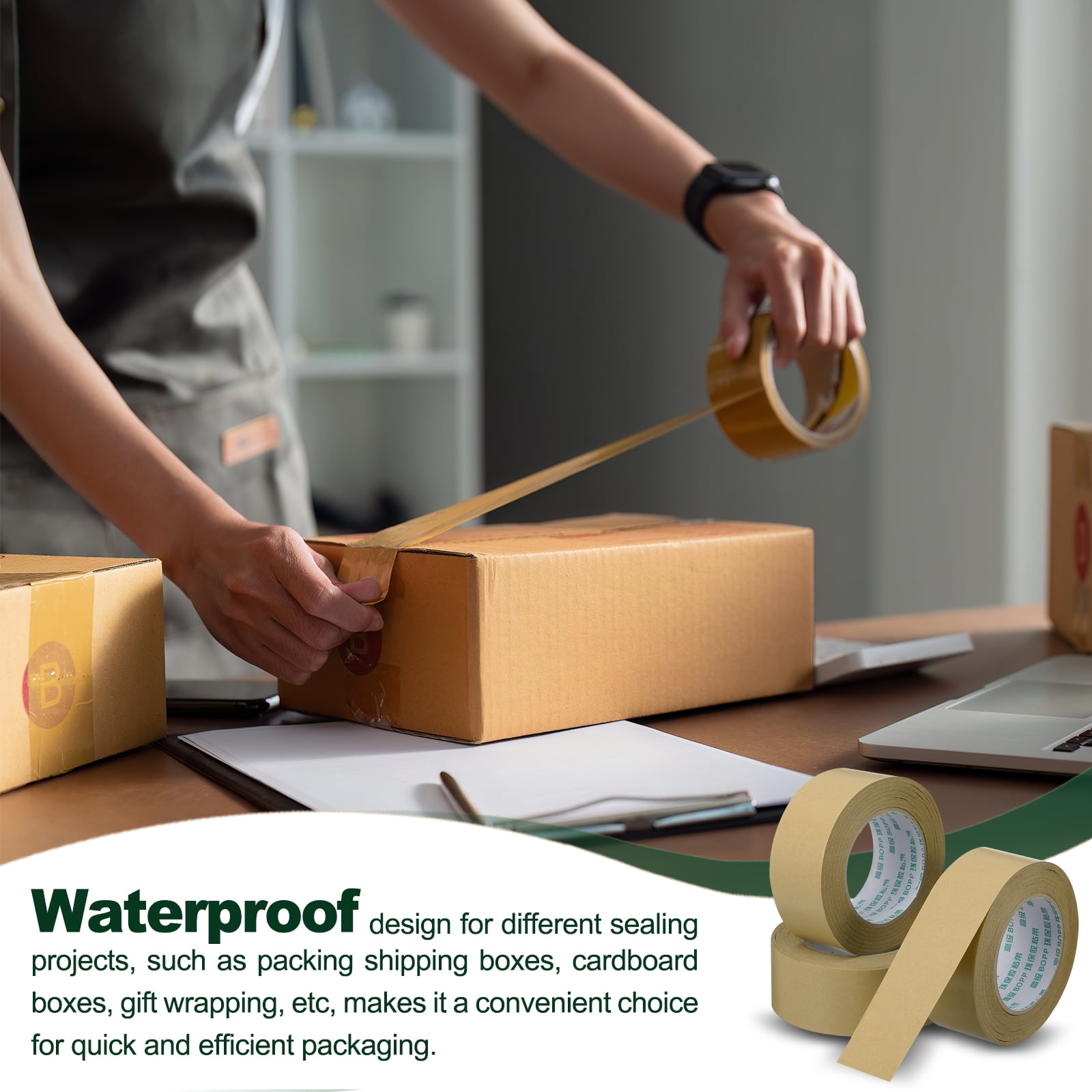 Uxcell 2.8" x 55 Yards Brown Packing Tape, 1 Roll Heavy Duty Kraft Tape for Sealing Cardboard Boxes