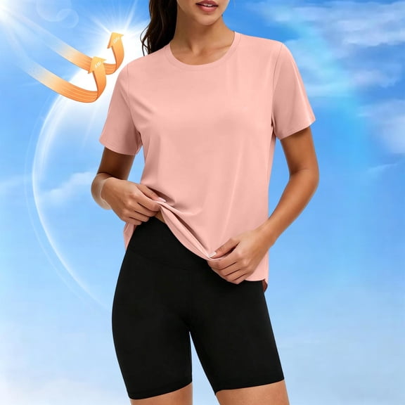 Kilaqueen Workout Tops for Women UPF 50 Breathable Short Sleeve Loose Fit T Shirt Outdoor Sun Protection Lightweight Yoga Running Hiking Gym Tee Top