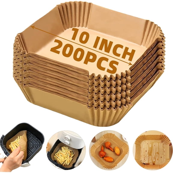 Air Fryer Liners Disposable,200PCS 10 Inch Square Air Fryer Parchment Paper Liners for 8-12QT Air fryer,Easy to Clean Non-Stick Waterproof Airfryer Paper Liner