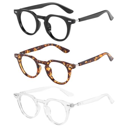 Przene 3 Pack Blue Light Blocking Glasses for Men Women Fashion Round