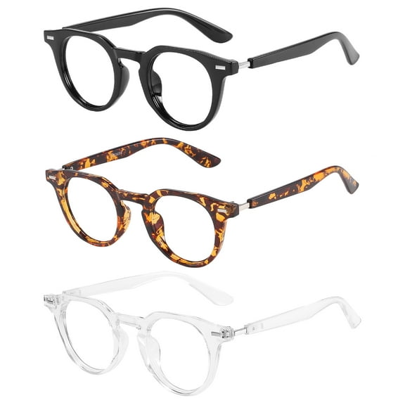 Przene 3 Pack Blue Light Blocking Glasses for Men Women Fashion Round