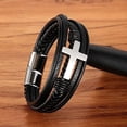 thumbnail image 2 of Metaljc Stainless Steel Braided Leather Bracelet for Men Cuff Bangle Cross, 2 of 4
