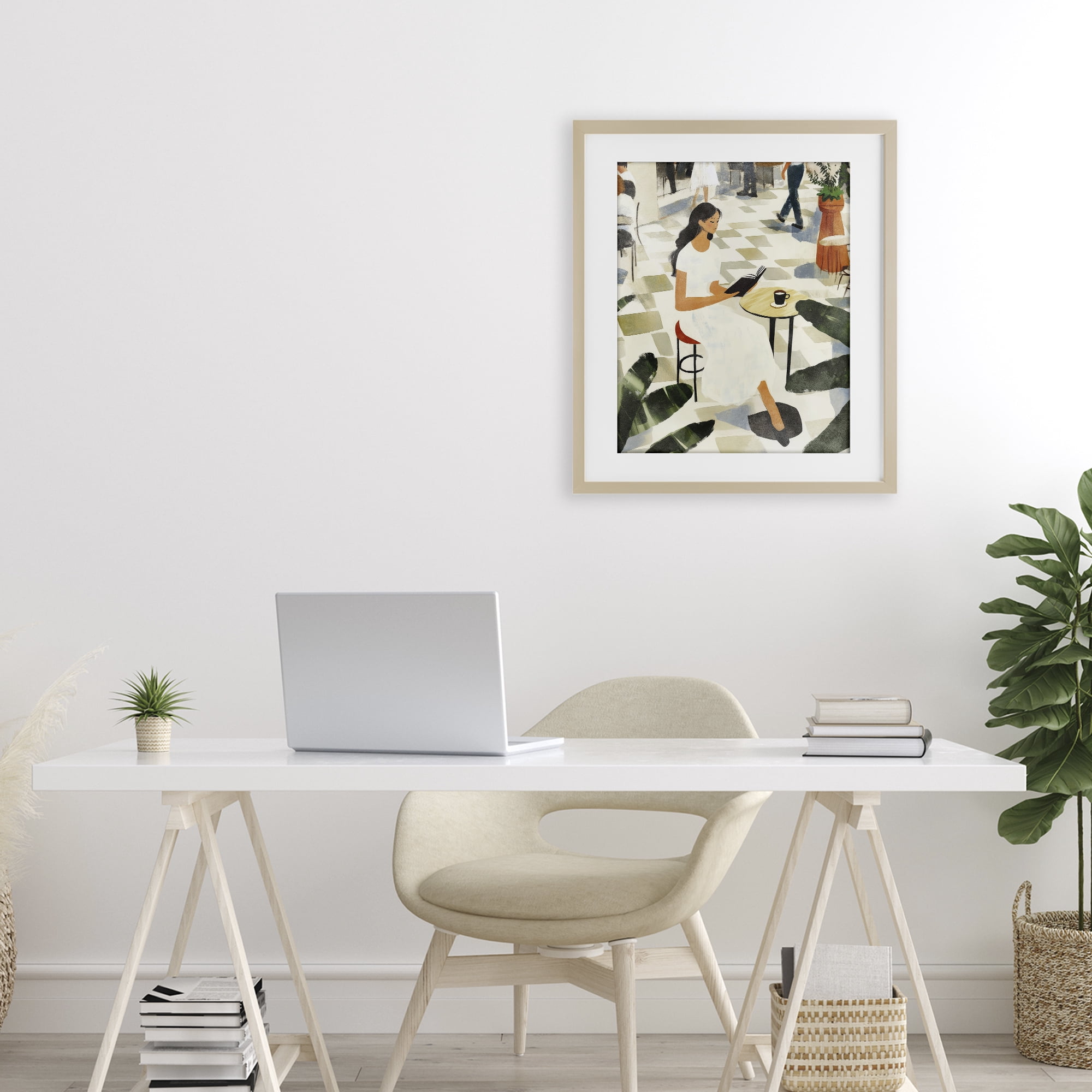 Stupell Industries Coffee & Pages in Cafe Birch Framed Print Under Glass, design by Svetlana Aleynikova
