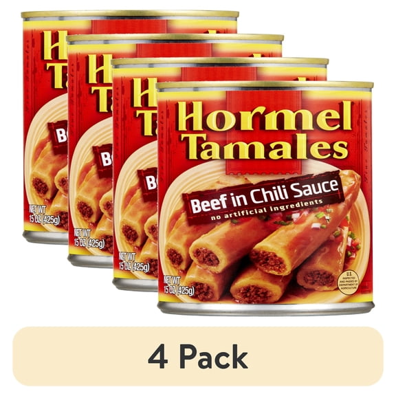 (4 pack) HORMEL Beef Tamales in Chili Sauce, Shelf-Stable, 15 oz Steel Can