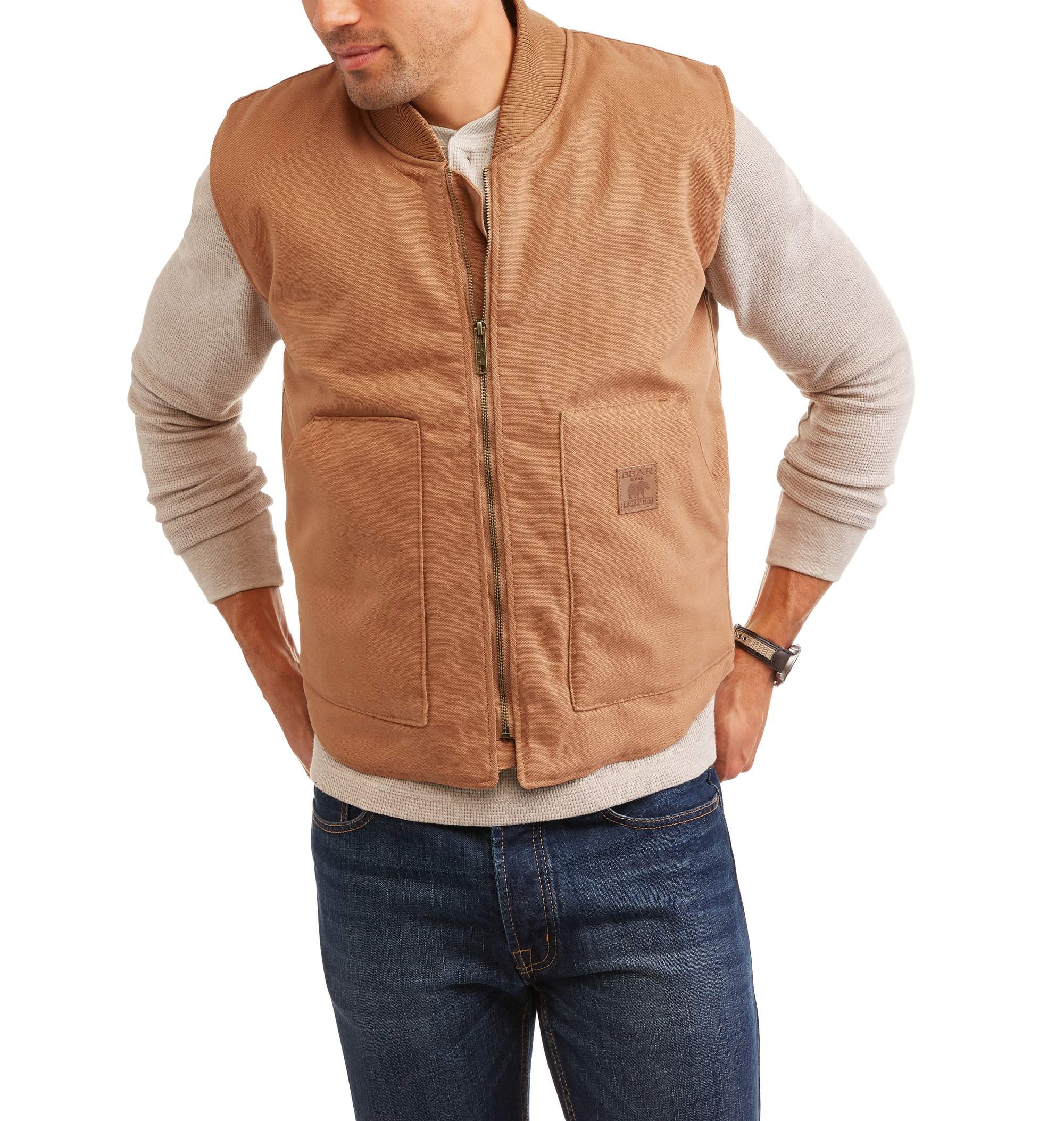 Men's Quilted Lined Canvas Vest With Kangaroo Pockets