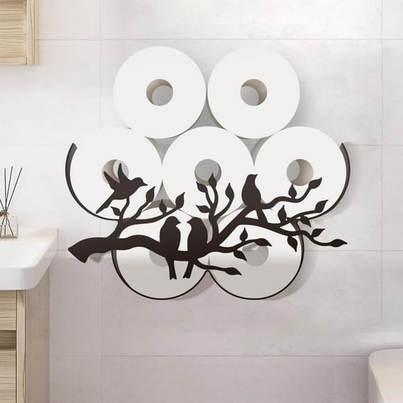 Bird on Branch Toilet Paper Holder Metal Bird Wall Mounted Toilet Paper Storage for Extra 8 Rolls Funny Toilet Paper Organizer Toilet Paper Roll Holder for Bathroom Home Office Décor