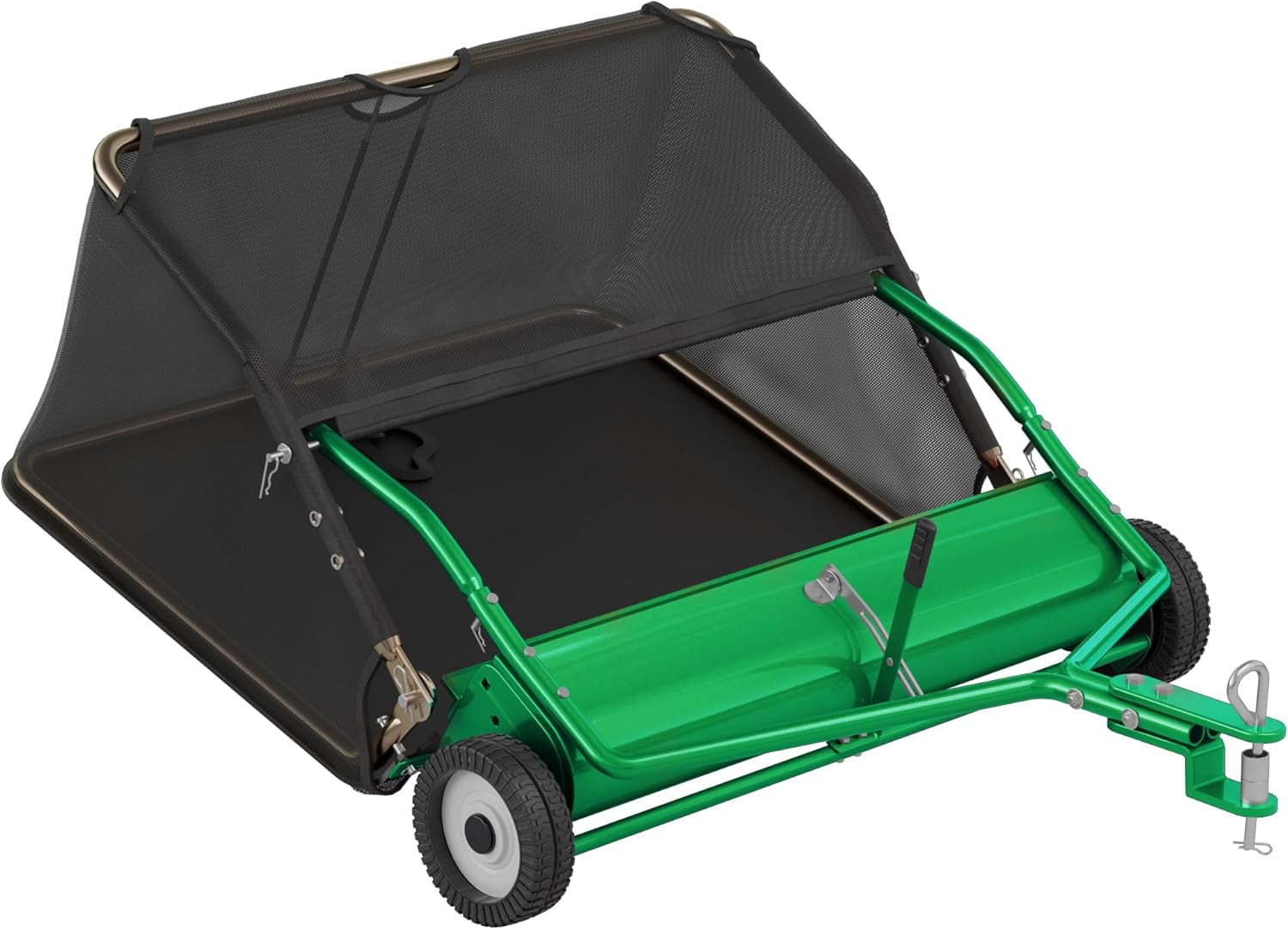 PPOLB 48" Tow-Behind Lawn Sweeper, Pull Behind Grass and Leaf Collector with 25 cu. ft Hopper, Adjustable Brush Height Lever & Dumping Rope for Lawn and Yard Cleanup