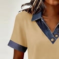 thumbnail image 6 of Women's Short Sleeve Shirt Collar Top Solid Color Button Up Denim Patchwork Pullover Sweatshirt Casual Comfortable for Office Weekend Shopping Daily Outings Beige M, 6 of 7
