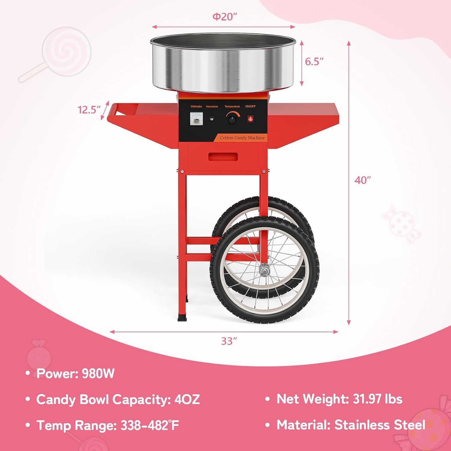 Ktaxon 21 Inch Kids Cotton Candy Machine Cart, Electric Maker with