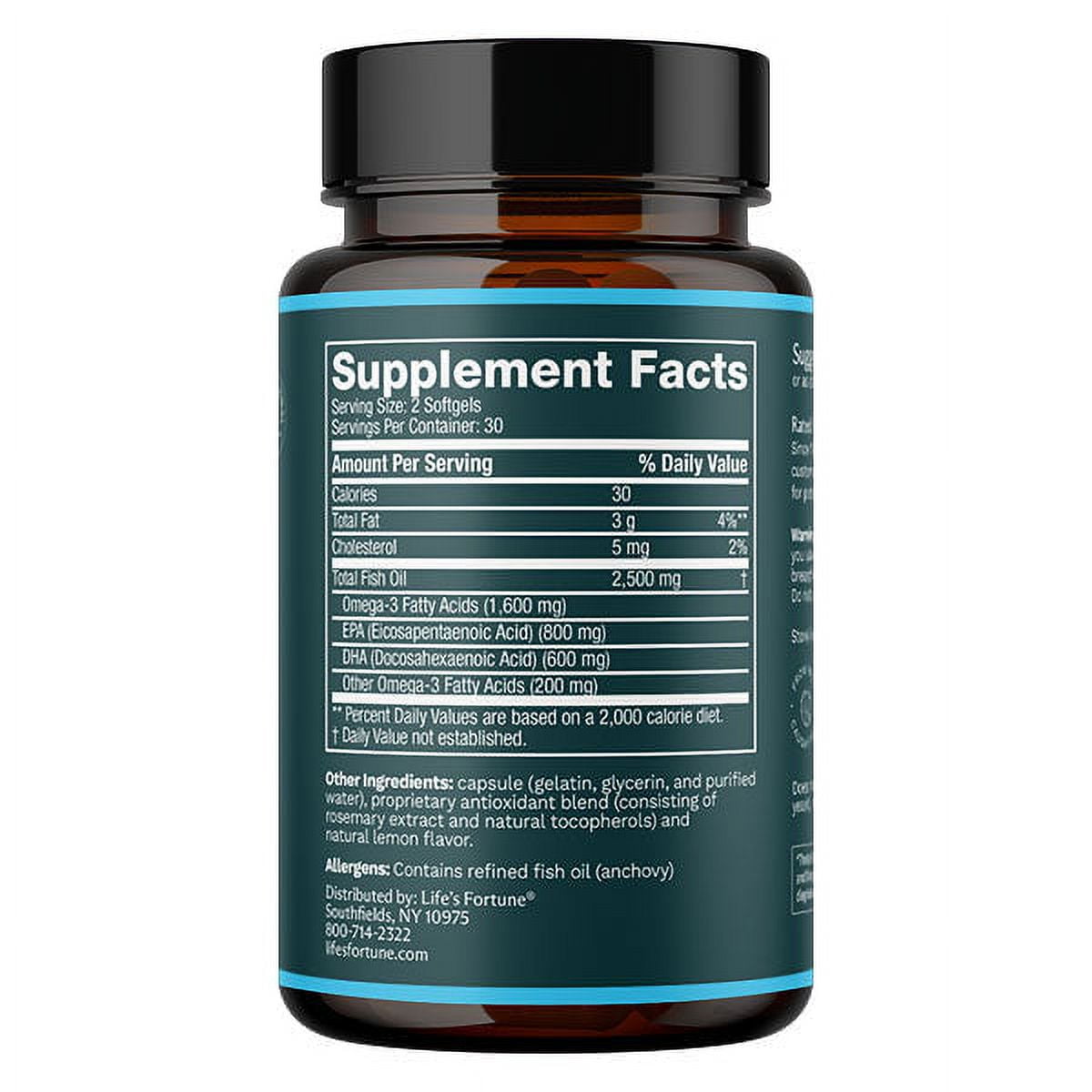 Life's Fortune Omega 3 Fish Oil Supplement 2500mg, 60 Softgels - High Potency Omega 3 Fatty Acids EPA & DHA, Purified Fish Oil Supplements