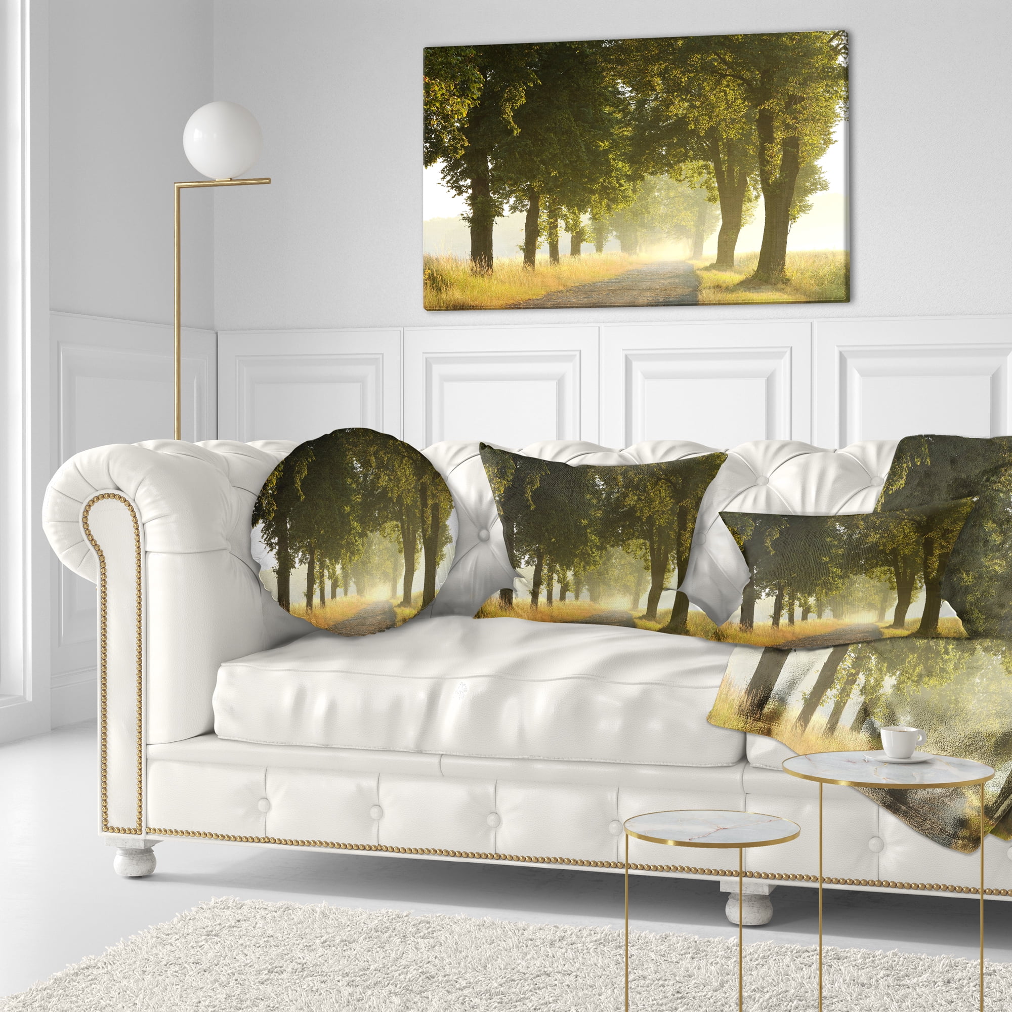 Designart Country Road Below Green Trees - Landscape Photo Throw Pillow - 12x20