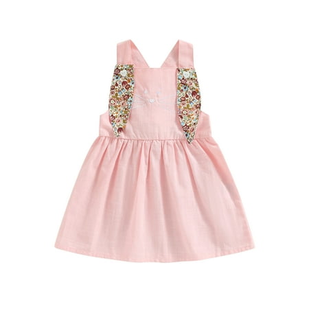 

Easter Toddler Baby Girls Overall Dress Cute Sleeveless Square Neck Bunny Suspender Dress