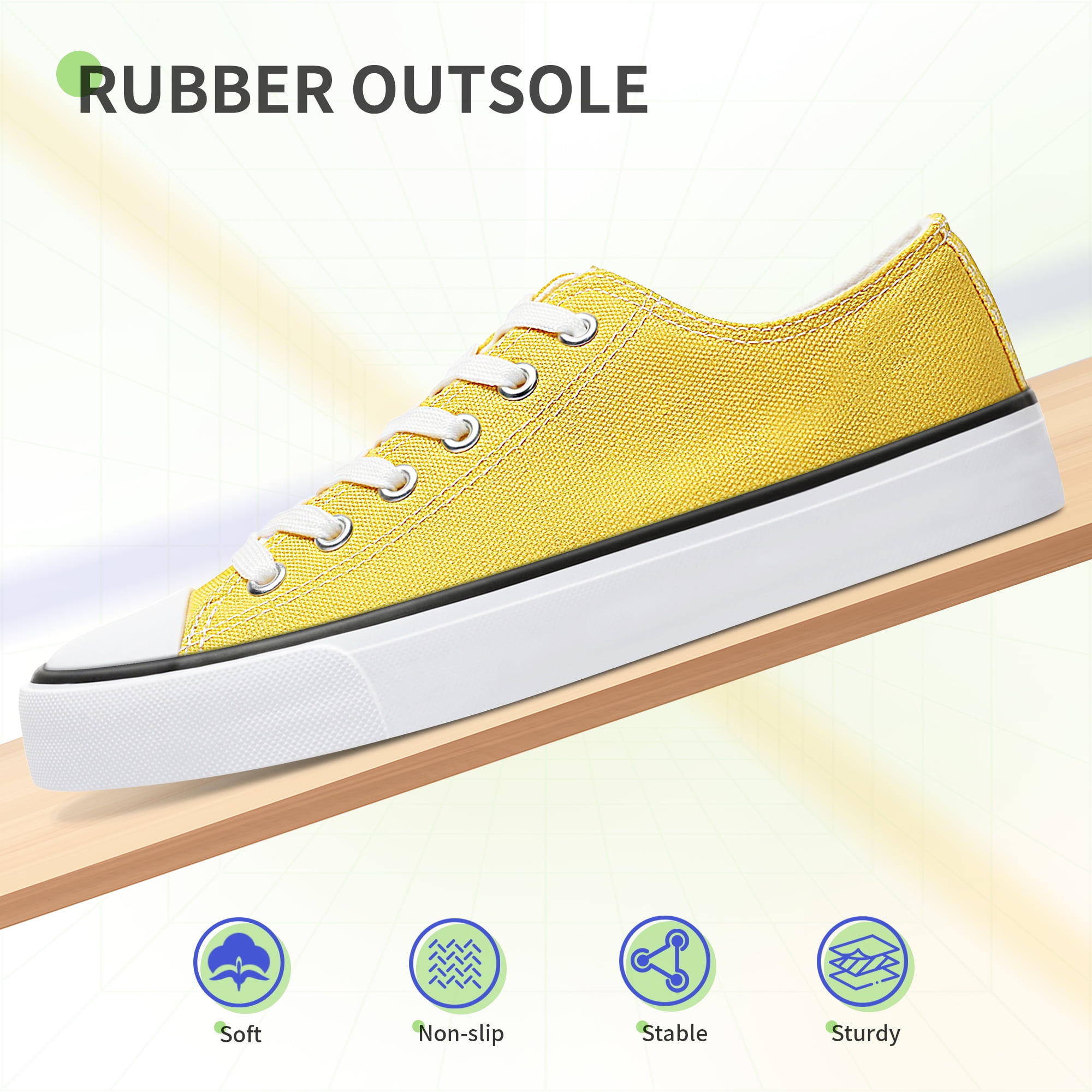 AOMAIS Womens Canvas Fashion Sneakers Classic Low Top Fabric Shoes Casual Walking Canvas Flats Cute Lace Up Tennis Shoes for Lady(Yellow US8)