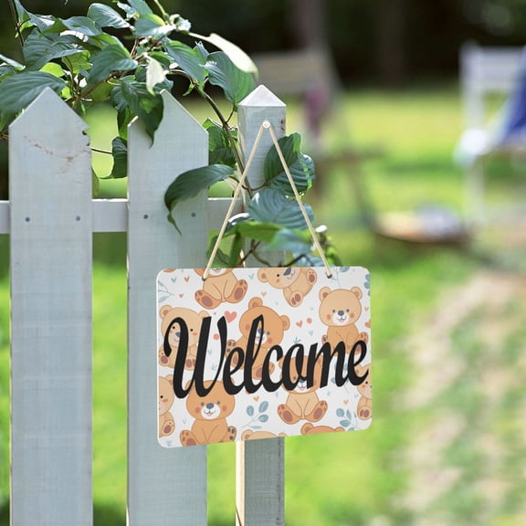 Teddy Bears Full Welcome Sign for Front Door Porch Wreath Door Sign Home Decoration Rustic Farmhouse Style