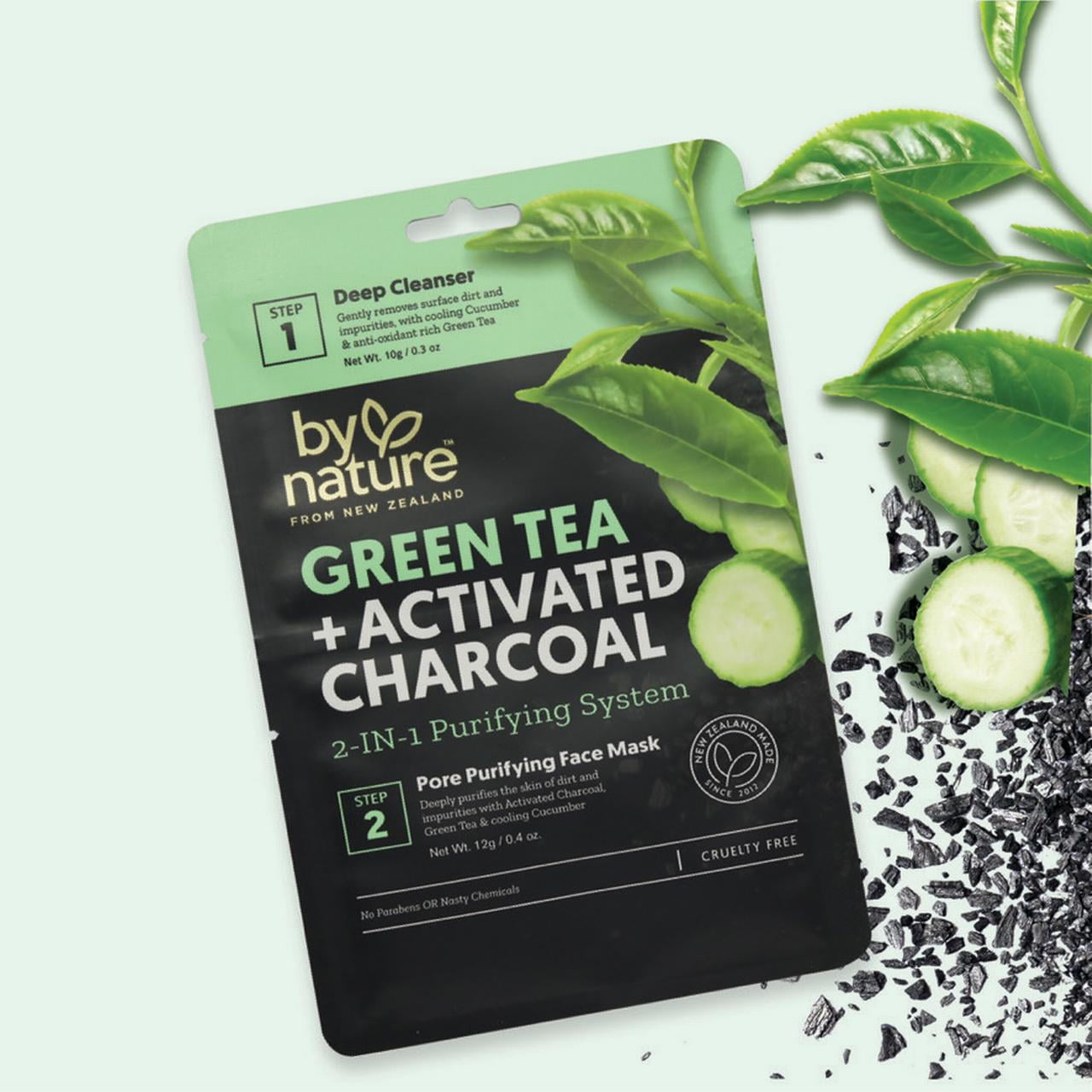 By Nature Green Tea + Activated Charcoal Mask 2 piece
