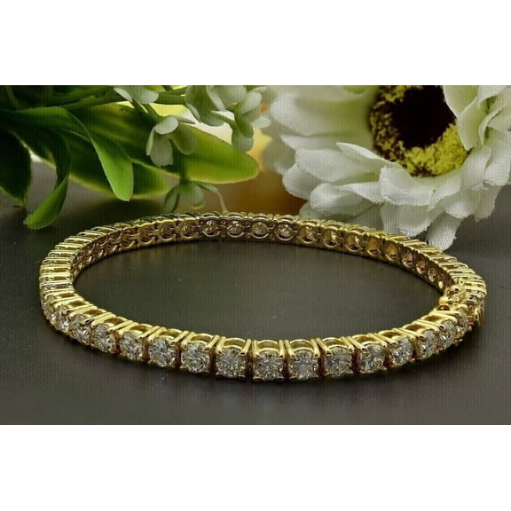 4MM 8Ct Round Lab-Created Diamond Tennis Bracelet In 14K Yellow Gold Plated Silver