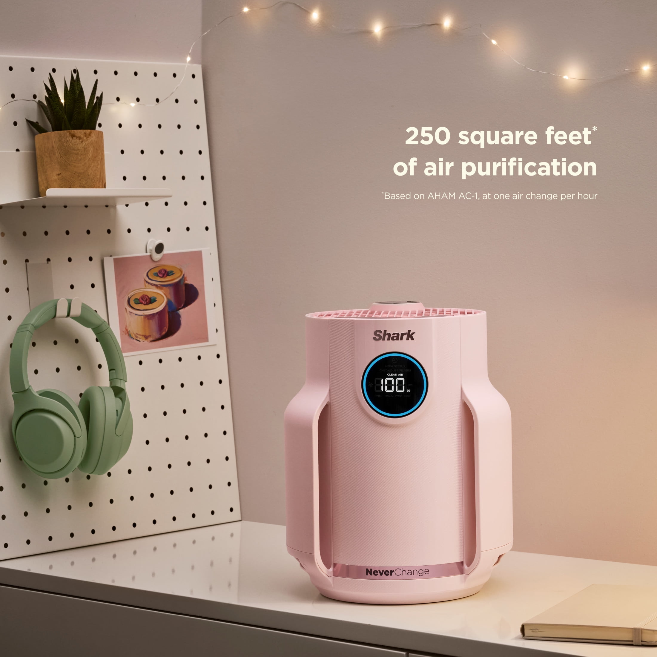 Shark NeverChange Compact Pro 250 Sq Ft HEPA Air Purifier, 5-Year HEPA-Exceeding Filter, Captures Pollutants, Pet Dander, Dust, and Smoke, HP072PK Quartz