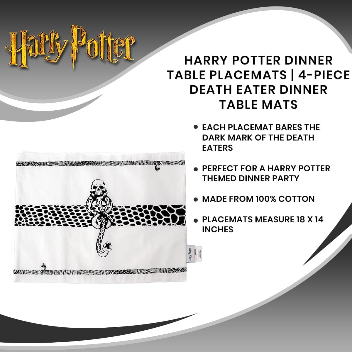 Harry Potter Death Eater 4 Piece Dinner Placemat Set 18" X 14"