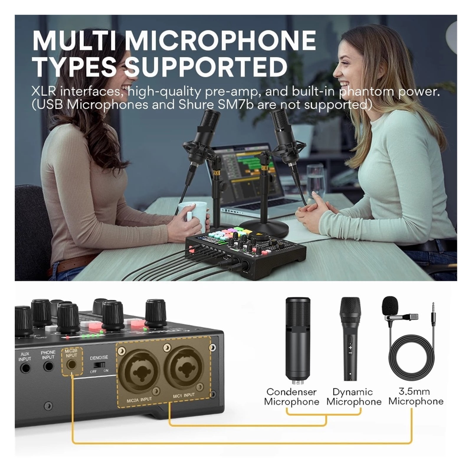 Professional Microphone Kit Interface With XLR Condenser Mic Podcast Studio For Live Streaming PC Recording Gaming ,Easy to Operate