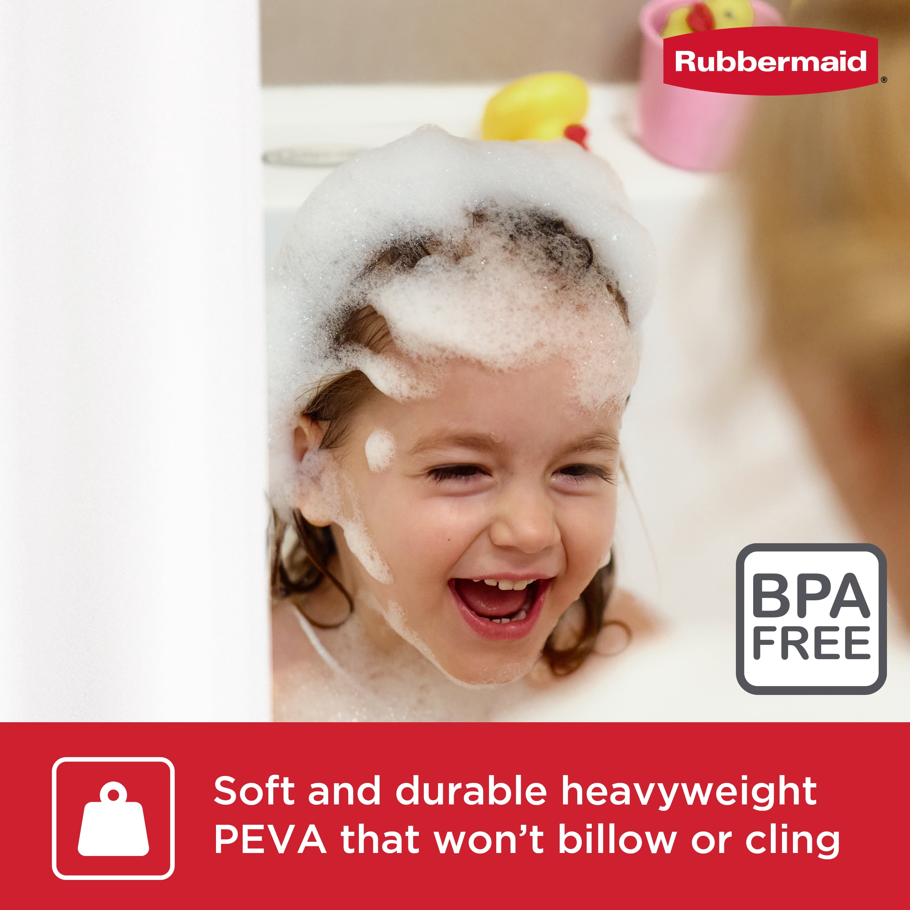 Rubbermaid White Heavyweight Waterproof PEVA Shower Curtain Liner, BPA-Free, 70 x 72 Inches