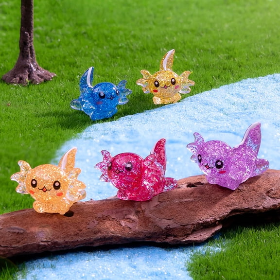 mdesiwst 6 Pcs Mini Resin Axolotl Figurine Miniature Axolotl Models Tiny Glitter Axolotl Ornament for DIY Craft Fairy Garden Landscape Dollhouse Potted Plant Decorations