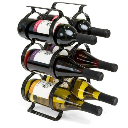 Bottle Matte Black Wine Rack - Best Choice Products 6-Bottle Secure Steel Countertop Wine Rack Storage w/ Built-In Handles - Black