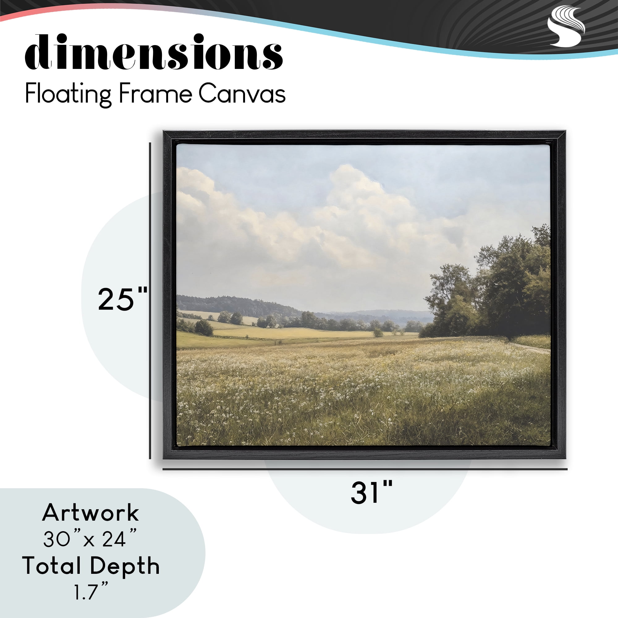 Stupell Industries Summer Landscape Cloudy Meadow Black Framed Floater Canvas Wall Art, design by Franklyn Gregory