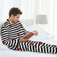 thumbnail image 6 of Fotbe Ladybugs on Black and White Striped Pattern Long Sleeve Pajama Set for Men,Sleepwear Set,2-piece Loungewear Set,Soft PJs Comfy Nightwear with Pockets-Medium, 6 of 7