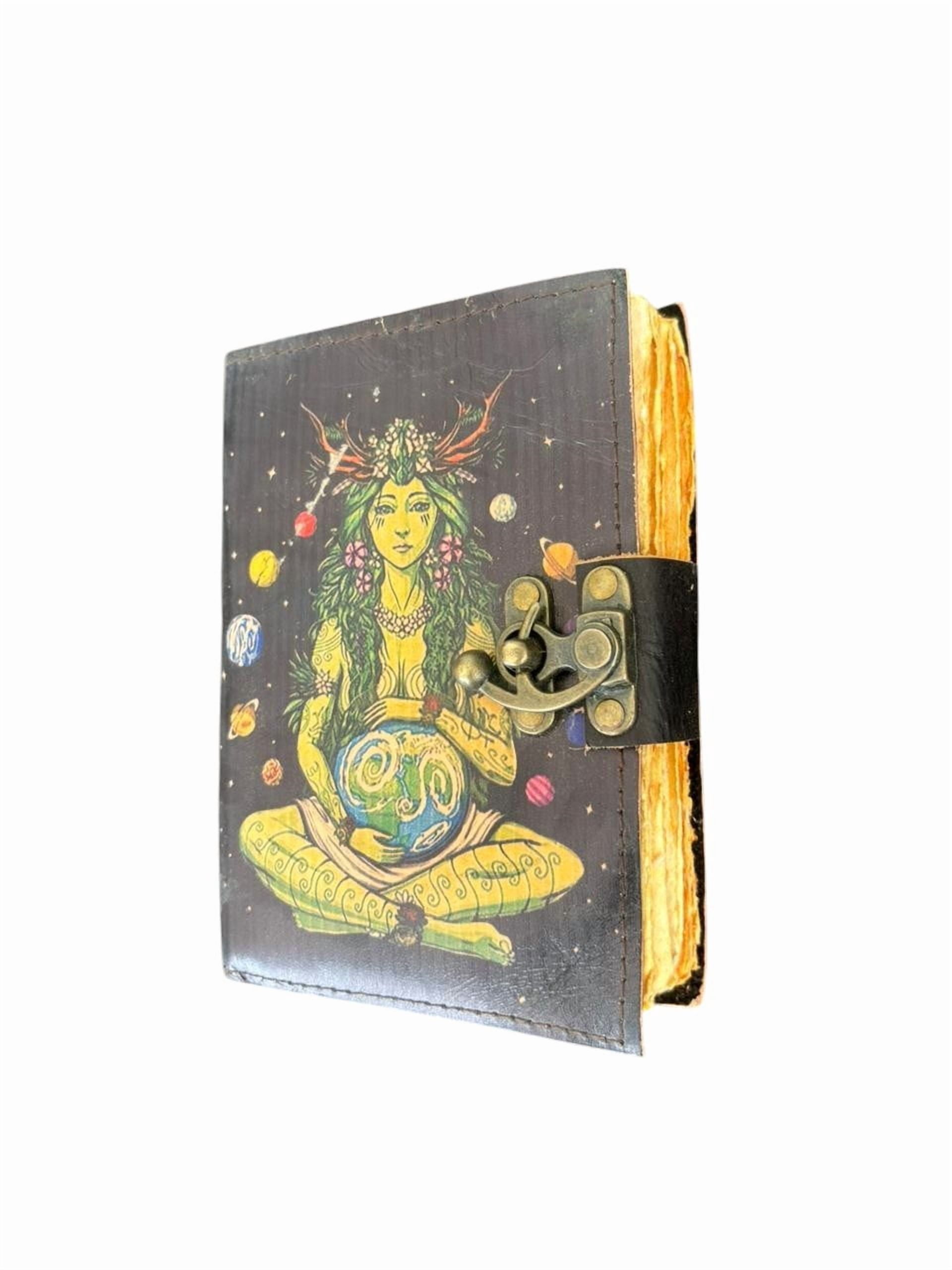 “Celestial Earth Goddess Leather Journal – Handmade Deckle Edge Notebook (5x7)”