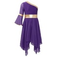 thumbnail image 2 of YONGHS Kids Girls Color Block Liturgical Praise  Lyrical Dance Dress Loose Fit Worship Costume Purple 10, 2 of 7