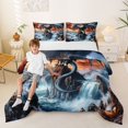 thumbnail image 2 of Feelyou Waterfall Dragon Animal Queen Comforter Set for Men Women Kids, Sky Sunset Mountain Bedding Comforter Set, Grey Orange, Blue Reversible, 3 Pieces, 2 of 6