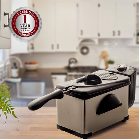 OVENTE New Electric Deep Fryer 2 Liter Capacity, 1500 Watt Lid with Viewing Window, Silver FDM2201BR