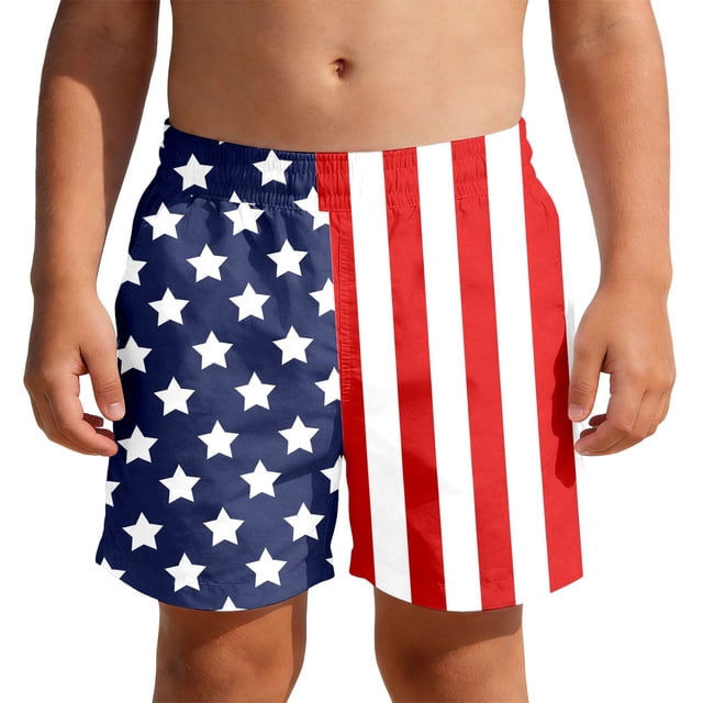 AWZXDE Boys Shorts Patriotic Kids Beach Print Summer Swim Trunks Lightweight For Independence Day