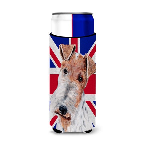 Wire Fox Terrier with English Union Jack British Flag Ultra Hugger for slim cans