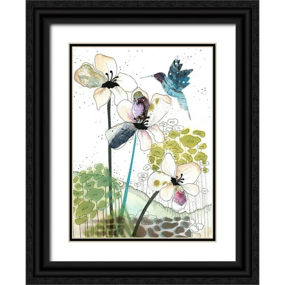 Ogren, Sarah 24x32 Black Ornate Wood Framed with Double Matting Museum Art Print Titled - Flowers and a Hummingbird