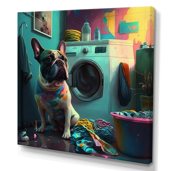 Designart Buldog In Laundry Canvas Wall Art