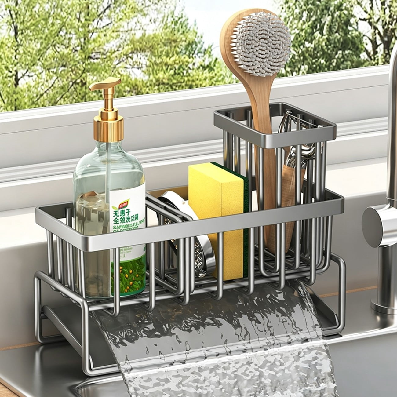 Kitchen Sink Caddy Basket Drain Rack Sponge Holder, 9.45 x 3.94 x 10.24 in