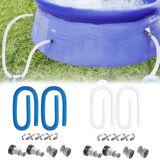 Pool Pump Hose Replacement Kit, 2 Pack Swimming Filter Hoses, 59'' Long Adapters 4 Hose Clamps, Stainless Steel Material, for Residential Pools, Easy Installation, Durable Hose Sets
