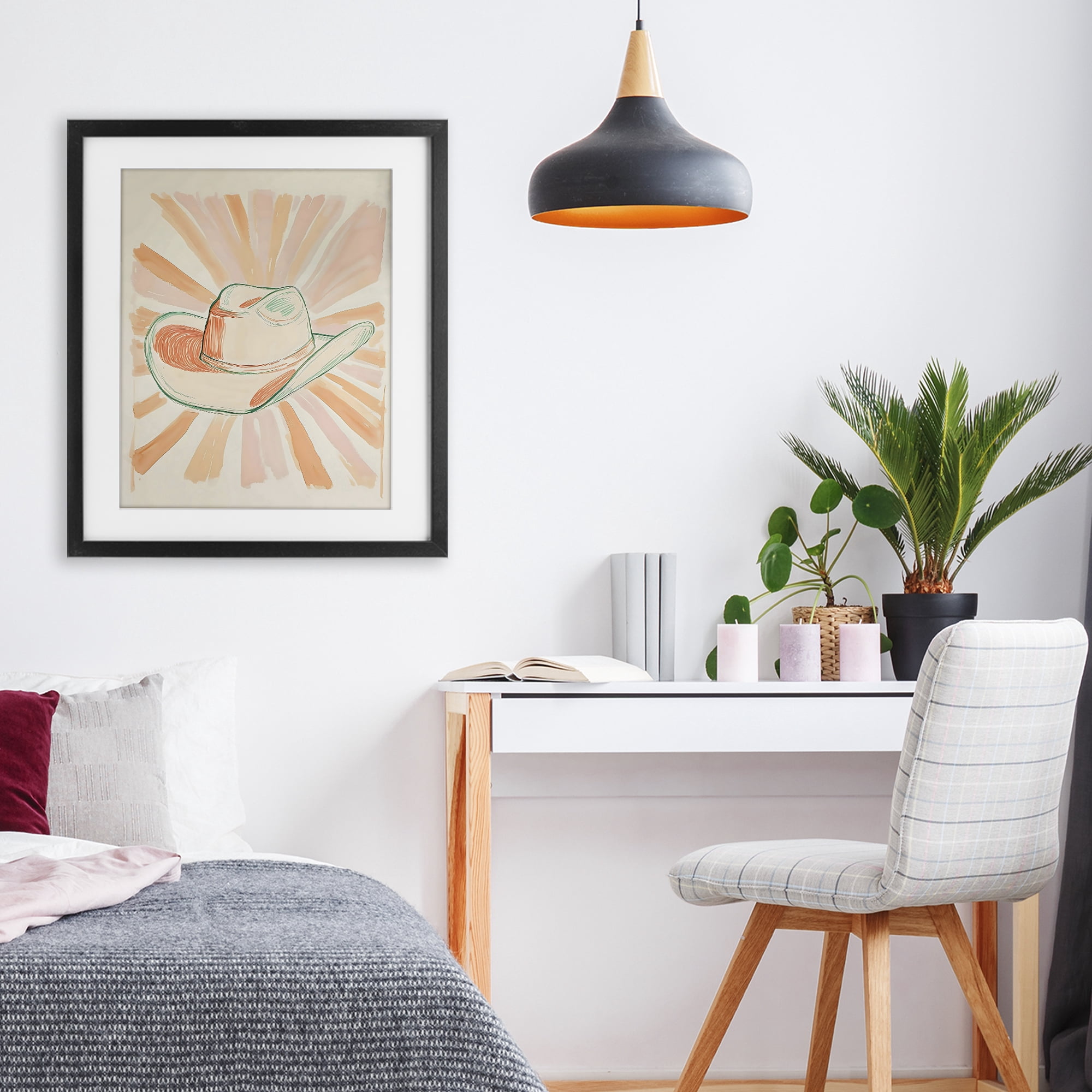 Stupell Industries Sunburst & Cowboy Hat Black Framed Print Under Glass, design by The Prints Vibe