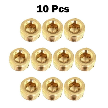 

10Pcs 1/4 PT Male Thread Brass Internal Hex Head Socket Pipe Plugs end cap
